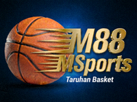 Logo dan bola basket sebagai simbol taruhan olahraga basket di M88 MSports
