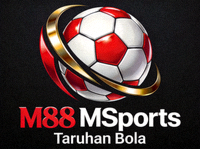Logo dan bola sepak bola sebagai simbol taruhan olahraga sepak bola di M88 MSports